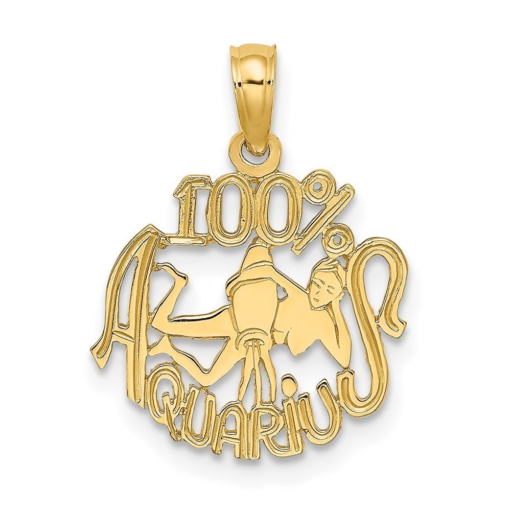 Million Charms 14k Yellow Gold Small 100% AQUARIUS Zodiac Charm Pendant